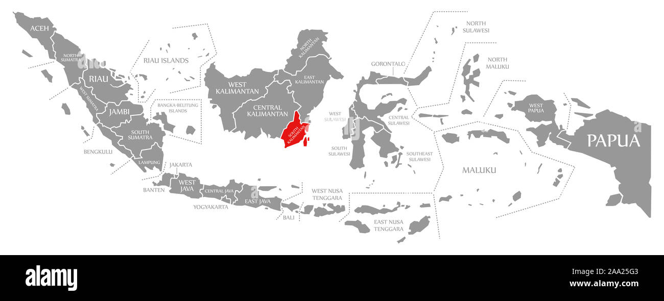 South Kalimantan rot markiert auf der Karte von Indonesien Stockfoto