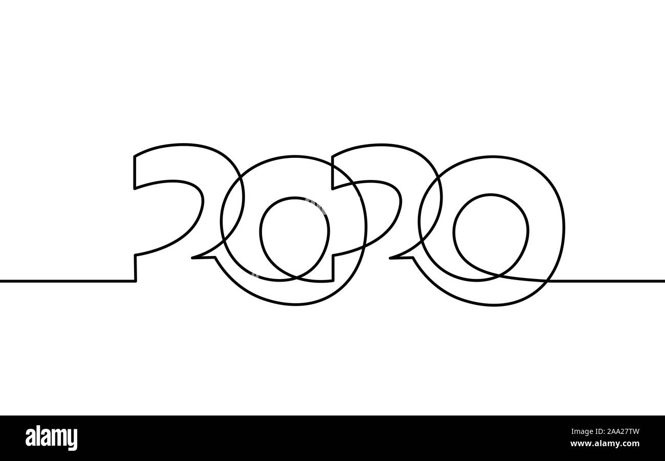 2020 Neue Jahr durchgehenden Line Art. Weiß Schwarz urlaub Grußkarte Schlagzeile Dekoration. Datum zahlen Schriftzug silhouette Concept Design. Ein Stock Vektor