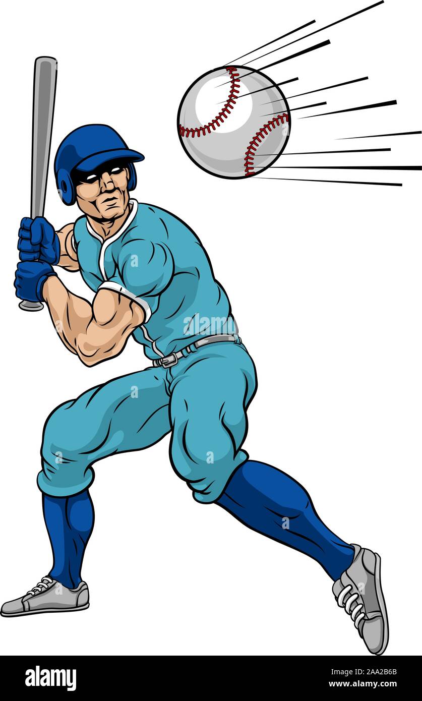 Baseballspieler Schwingen Bat bei Ball für Home Run Stock Vektor