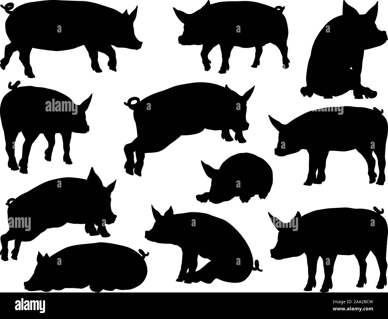 Schwein Silhouetten Farm Animal eingestellt Stock Vektor
