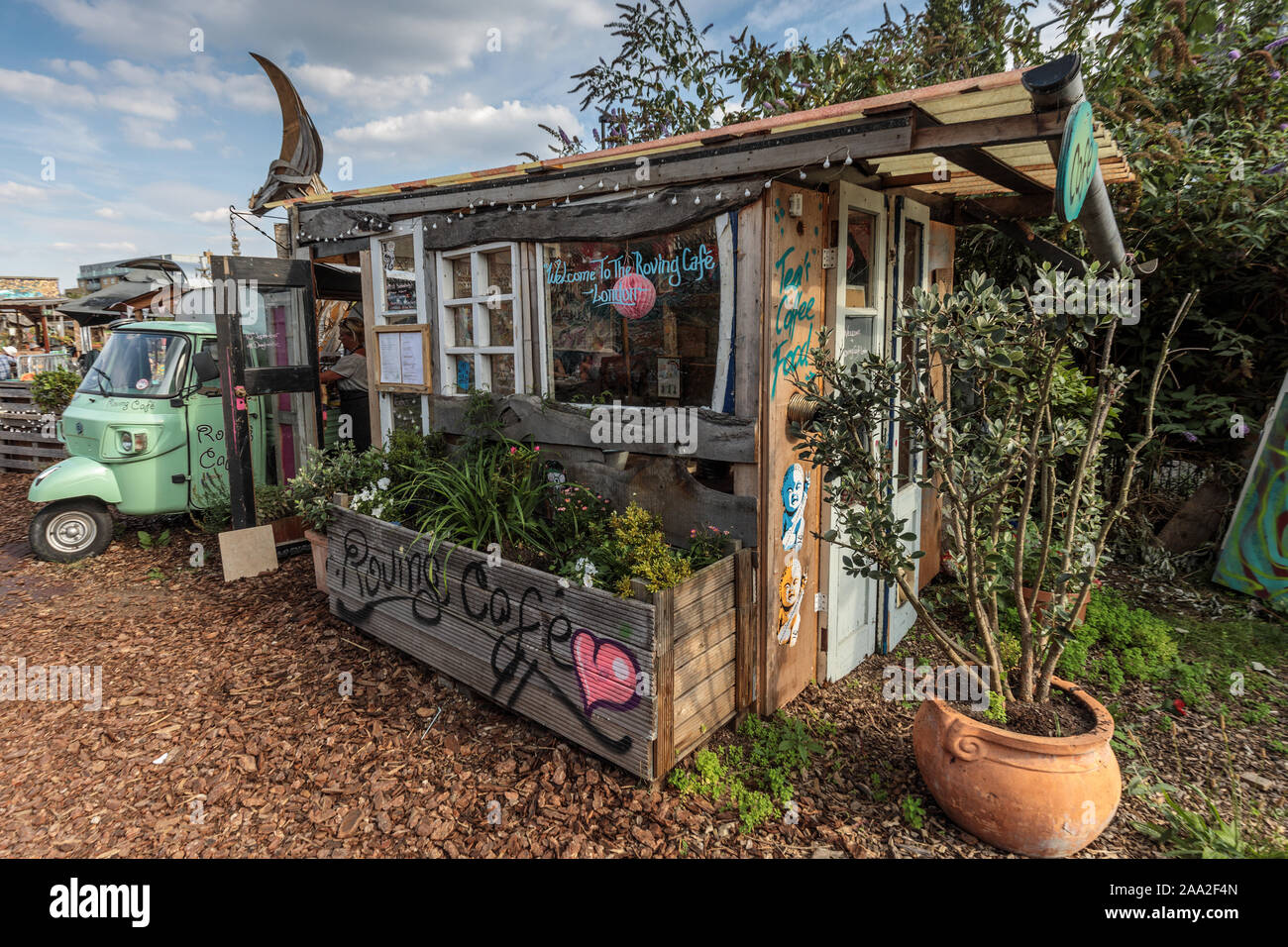 Das Nomadische Gemeinschaft Gärten Brick Lane in Shoreditch, East London, England, UK. Im Oktober 2019 geschlossen. Stockfoto