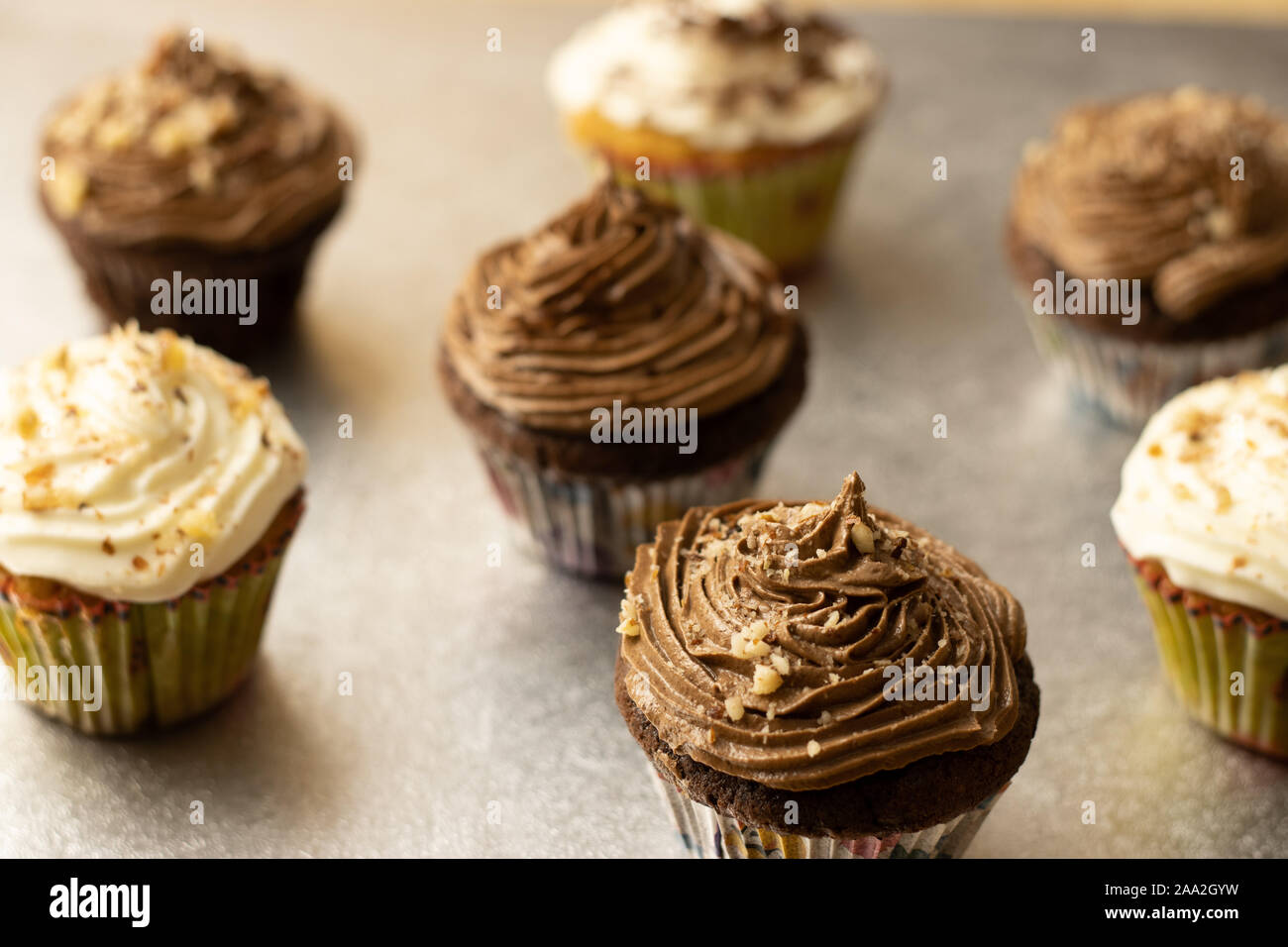 Süße hausgemachte Schokolade und lemon Cupcakes Stockfoto