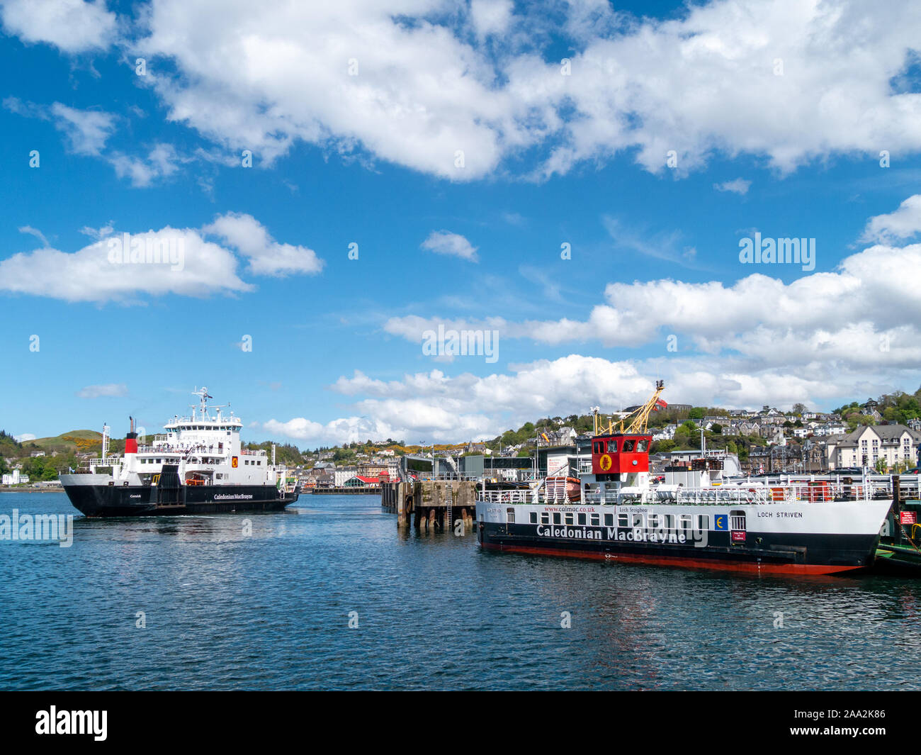 Caledonian MacBrayne Fähren am Oban Ferry Terminal, Argyll und Bute, Schottland, Großbritannien Stockfoto