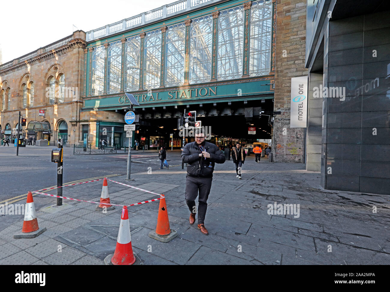 Hielanman Schirm Glas ummauerten Eisenbahnbrücke für Glasgow Central station Schottland, Vereinigtes Königreich Stockfoto