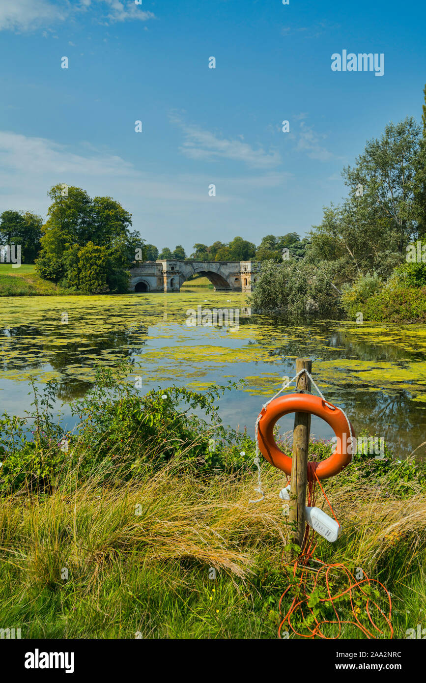 Blenheim Palace, See, Schwäne, Grand, Brücke, Brithplace von Sir Winston Churchill, Woodstock, Oxfordshire, England, Großbritannien Stockfoto
