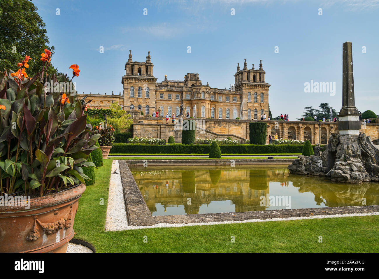 Blenheim Palace, Wasser, Terrassen, Garten, Brithplace von Sir Winston Churchill, Woodstock, Oxfordshire, England, Großbritannien Stockfoto