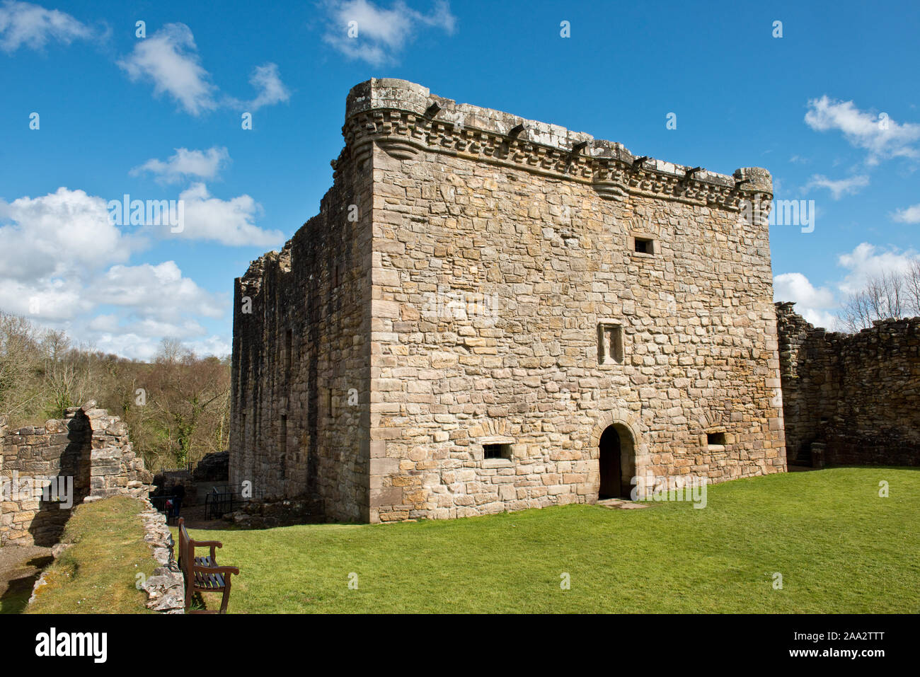 Der rechteckige Turm Bergfried von Craignethan Castle. South Lanarkshire, Schottland Stockfoto