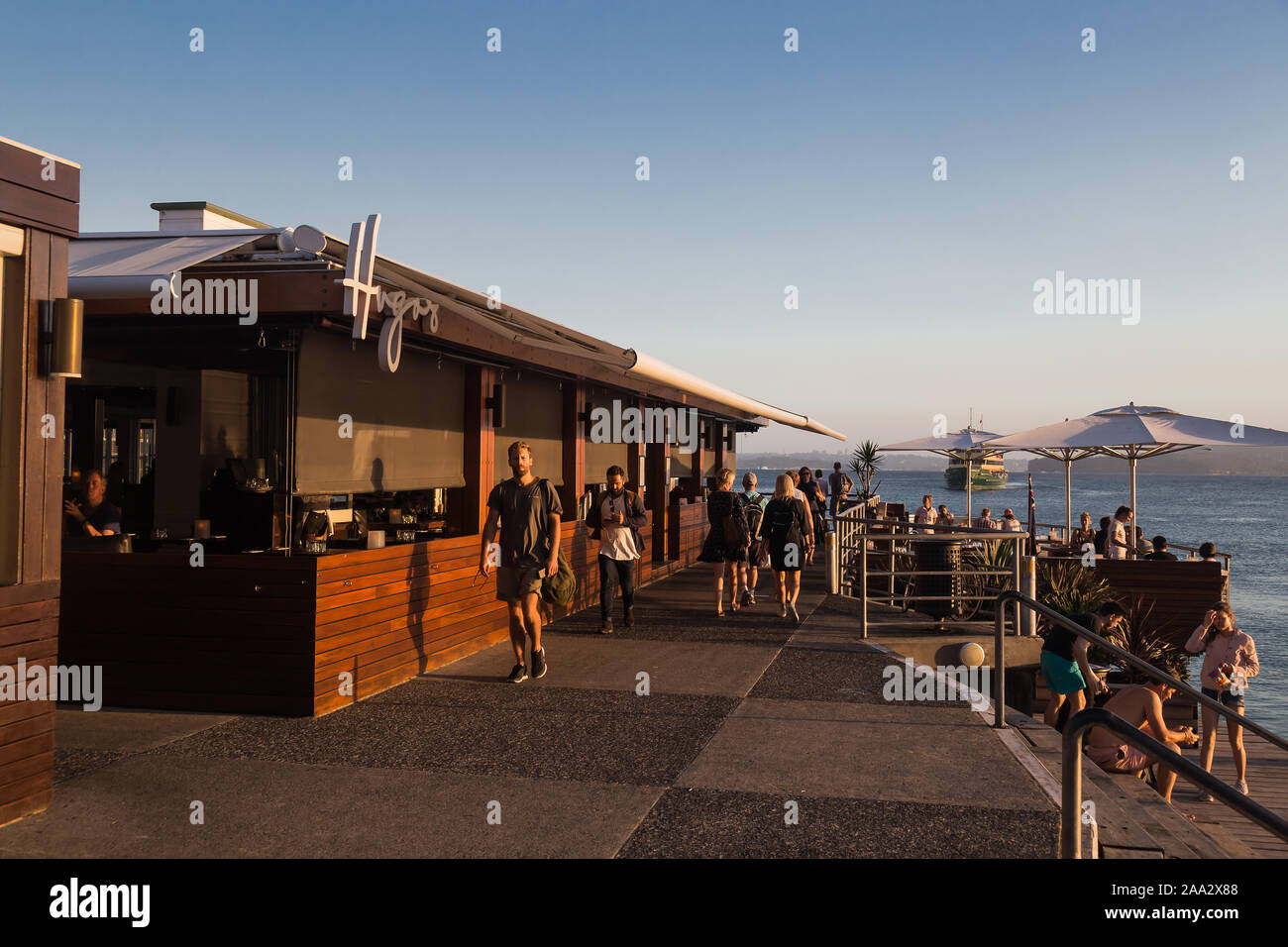 Exterieur Fotos von Hugos Restaurant, Manly Manly Wharf, Sydney. Stockfoto