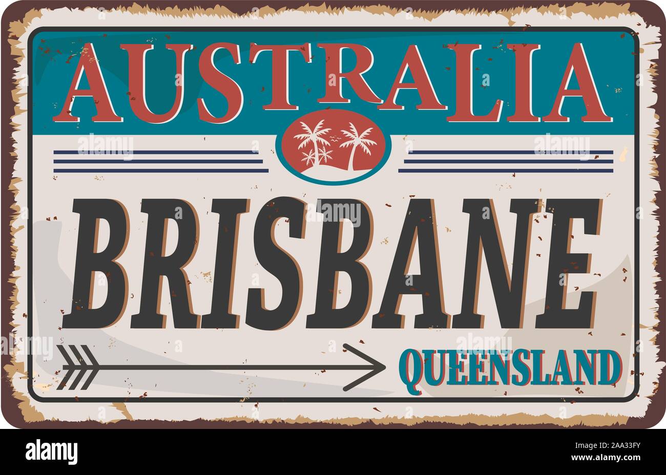 Brisbane Vintage leer Metall zeichen Vector Illustration auf weißem Hintergrund verrostet Stock Vektor