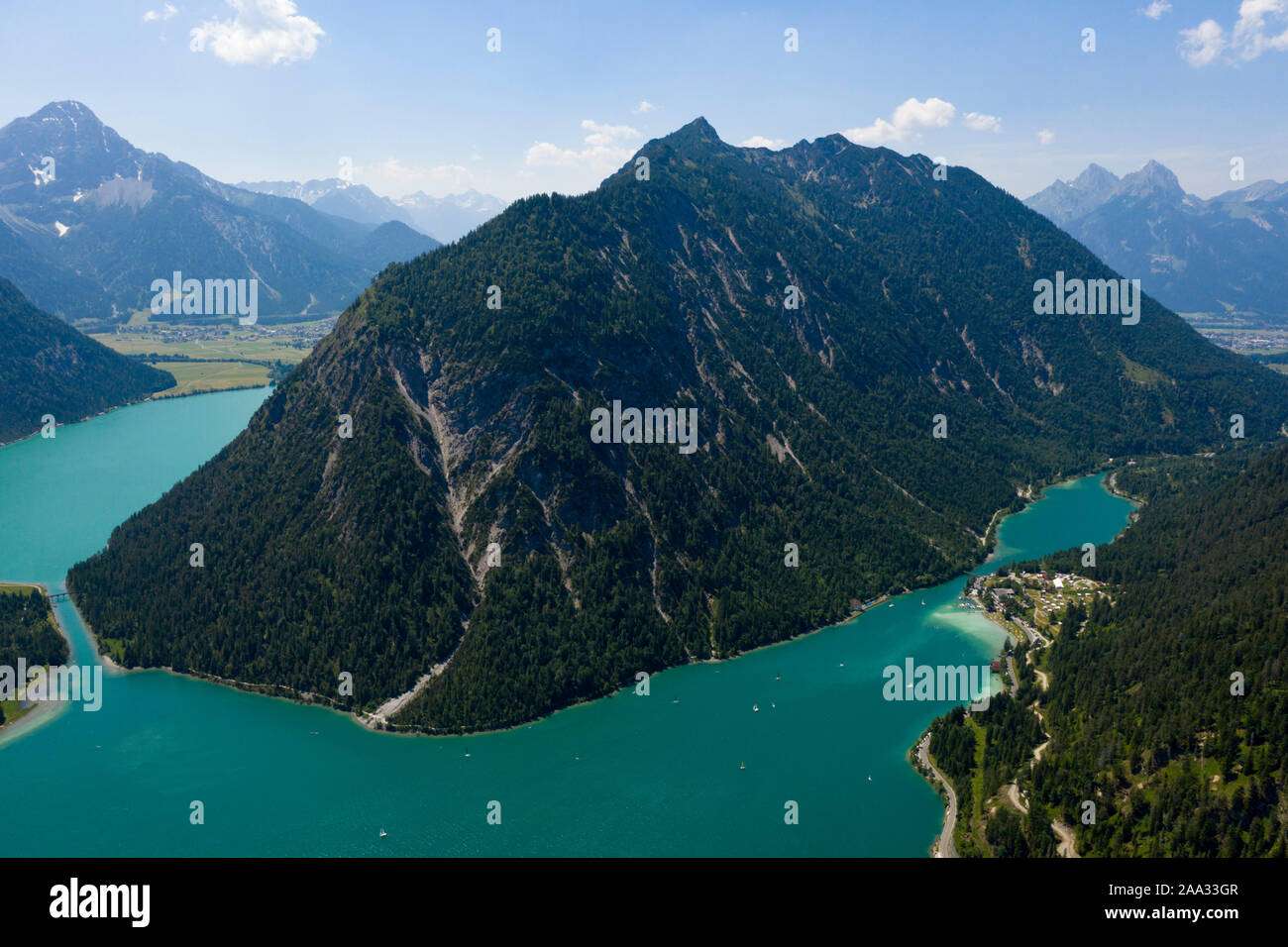 Südlich von Plansee mit kleiner Plansee und Heiterwanger See, Tirol, Österreich Stockfoto