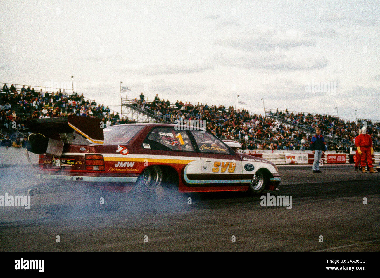 Lustige Auto dragster Racing bei Avon Park Raceway UK 1993 Stockfoto