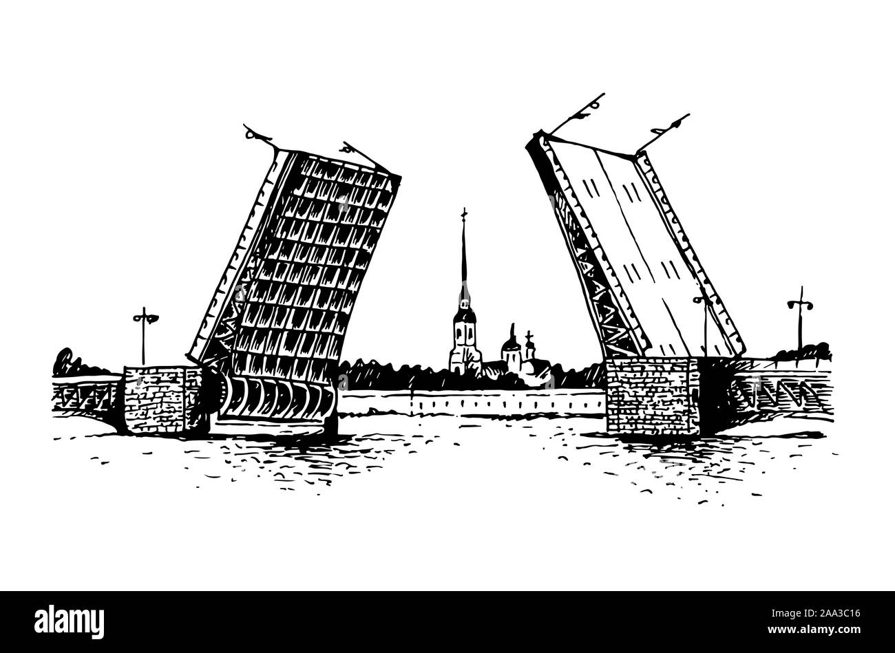 Palace Bridge und Peter und Paul Festung Vektor-illustration, populäre Symbole von Sankt Petersburg, Russland Vektor-illustration isoliert auf weißem Hinterg Stock Vektor