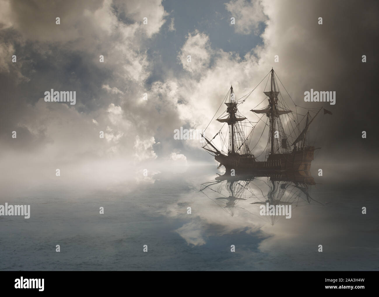 Galeone segeln im Ozean, USA Stockfoto