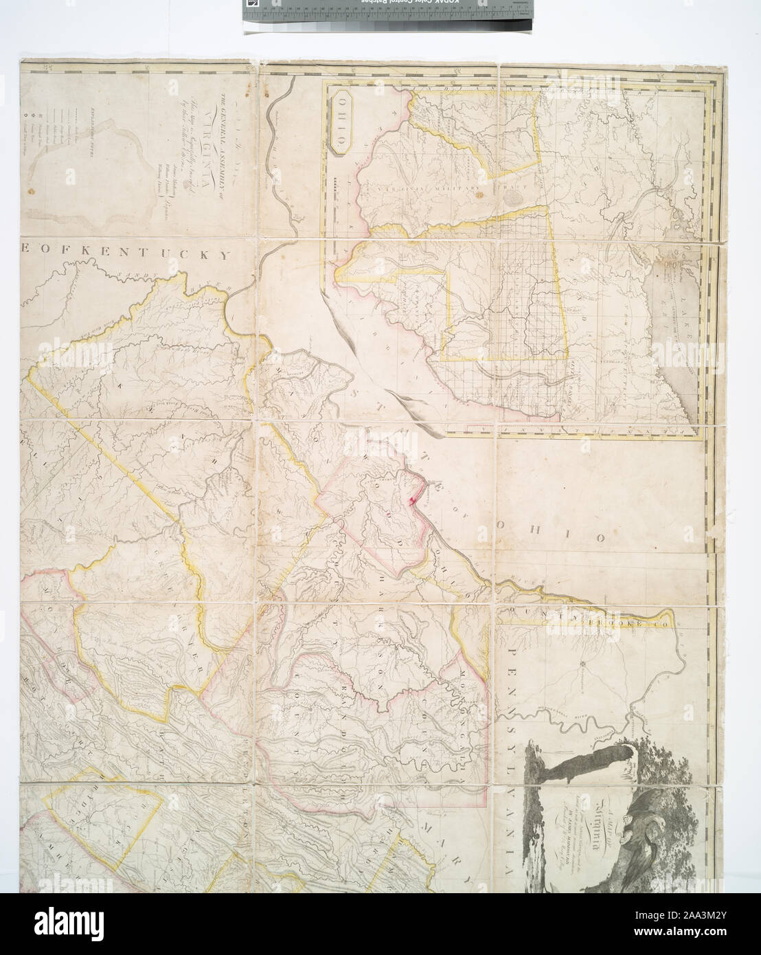 Kopie im Map Div. 97-6277 ungefärbt. Widmung: An die Generalversammlung von Virginia diese Karte ist respektvoll, die von ihren Mitbürgern eingeschrieben, James Madison, William Prentis, William Davis, Eigentümer. Einsätze: [auf] die Stadt Richmond, Metropole der Virginia - Ohio. Lawrence H. Schlachtung Sammlung; 55. Nationale Stiftung für Geisteswissenschaften gewähren für den Zugang zu den frühen Karten der mittleren Atlantikküste. Entlastung durch hachures. Zeigt den Zustand und die Grafschaft grenzen, Straßen, Städte und Dörfer, Gerichte, Wohnhäuser, Iron Works, Mühlen, und Salz funktioniert.; eine Karte von Virginia: gebildet Stockfoto