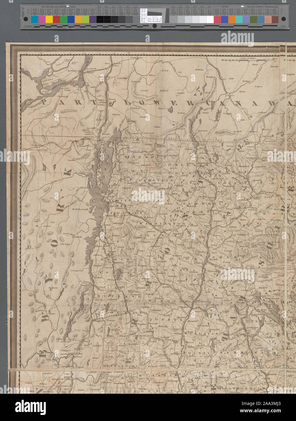 Entlastung durch hachures. Bildeinsatz: nördlichen und östlichen Teil von Maine und Teil des Unteren Kanada und New Brunswick. Mit Korrekturen im Jahre 1849. 38 x 30 cm. Zuordnung der Nation (NEH gewähren, 2015-2018); eine Karte der Neu-England-Staaten Stockfoto