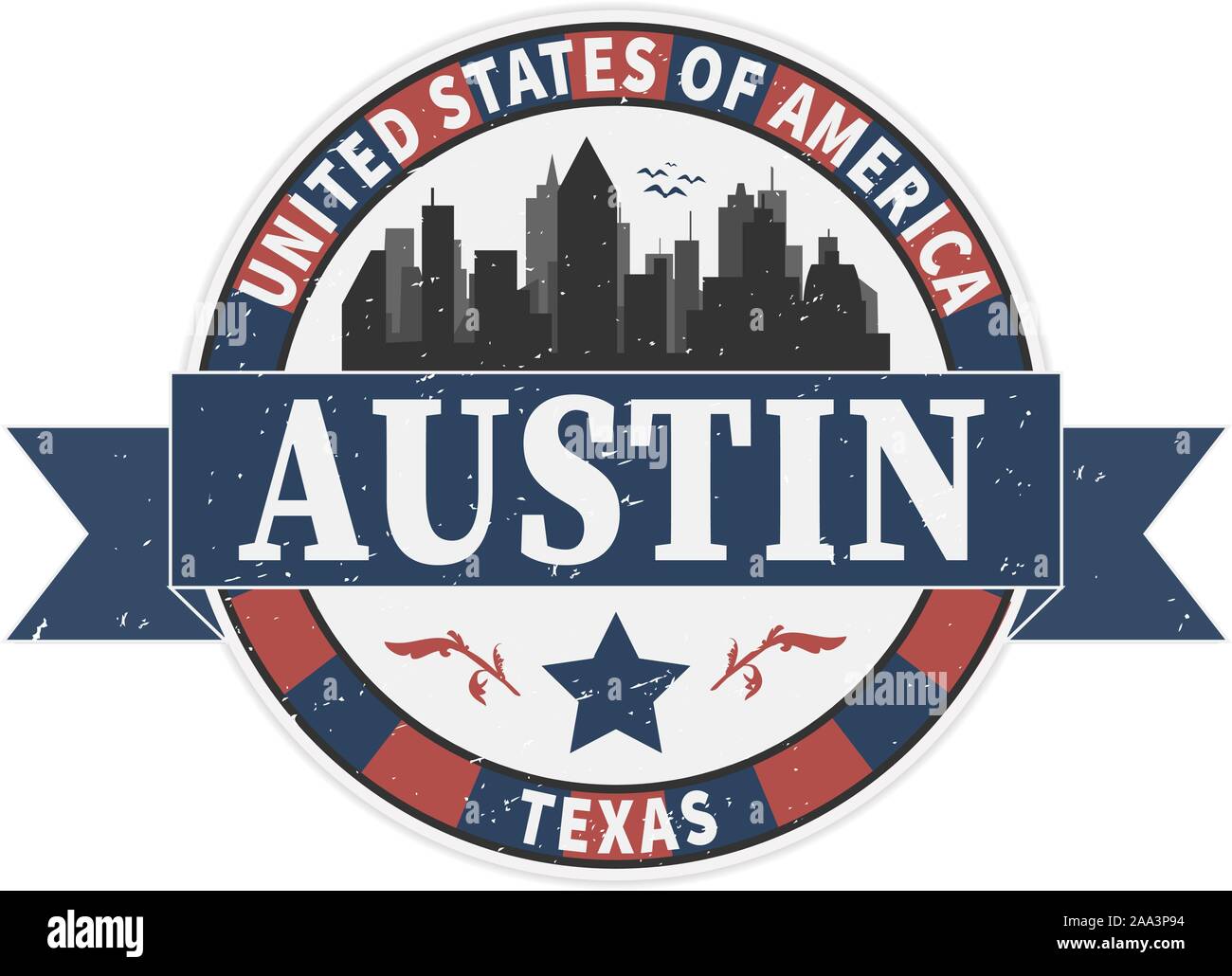 Stempel oder mit Text Austin, Texas im Inneren, Vector Illustration label Stock Vektor