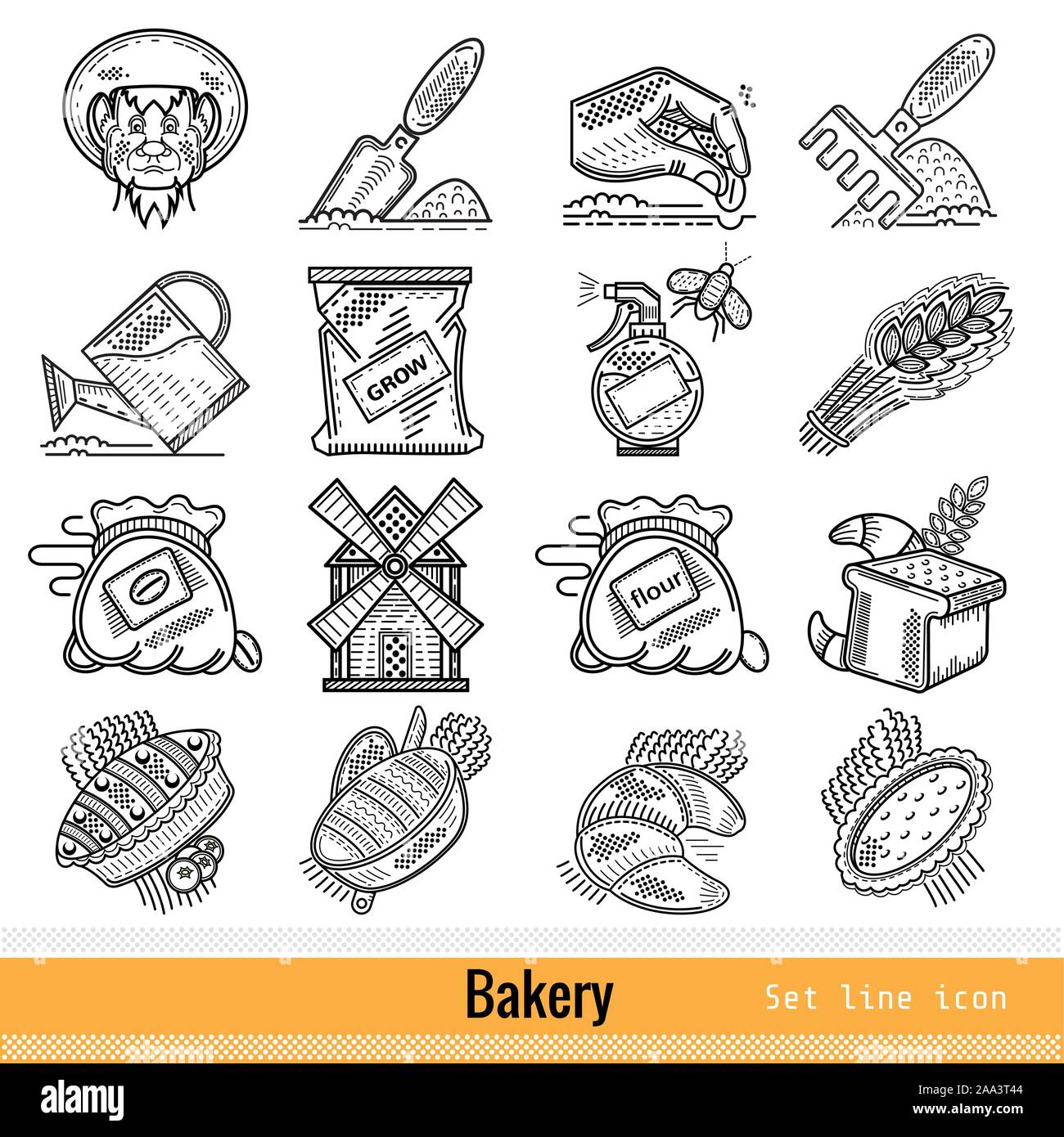 Große alle Schritte der Bäckerei Produktumriss Web Icons Stock Vektor