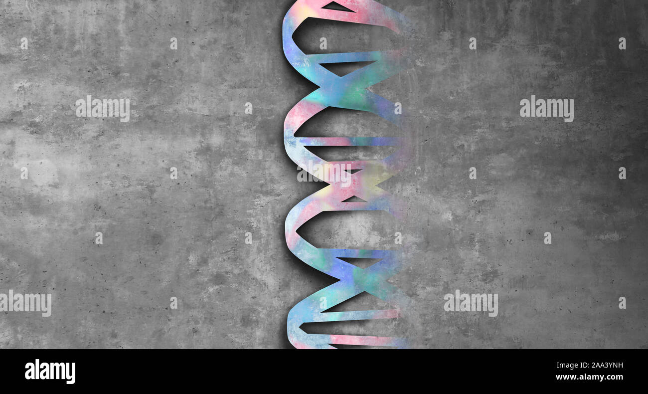 Menschliche DNA abstrakte Struktur als Wissenschaft und Biotechnologie Konzept oder Gentherapie medizinische Symbol mit 3D-Illustration Elemente. Stockfoto