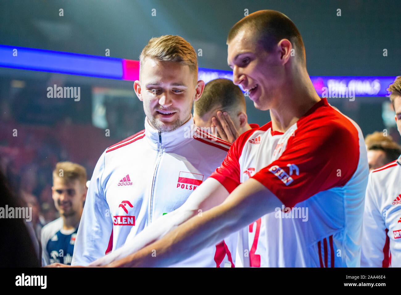 Chicago, Illinois, Vereinigte Staaten - 11. Juni, 2019: die Spieler der polnischen nationalen Wasser-gym Team während der Fivb-Finale in Chicago, Illinois. Stockfoto