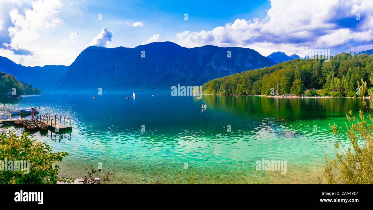 Unglaublich idyllischen See Bohinj in Slowenien. Schönheit in der Natur Stockfoto