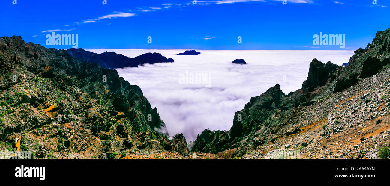 Beeindruckende Landschaft Vom Roque de Los Muchachos, Panoramaaussicht, La Palma, Spanien. Stockfoto