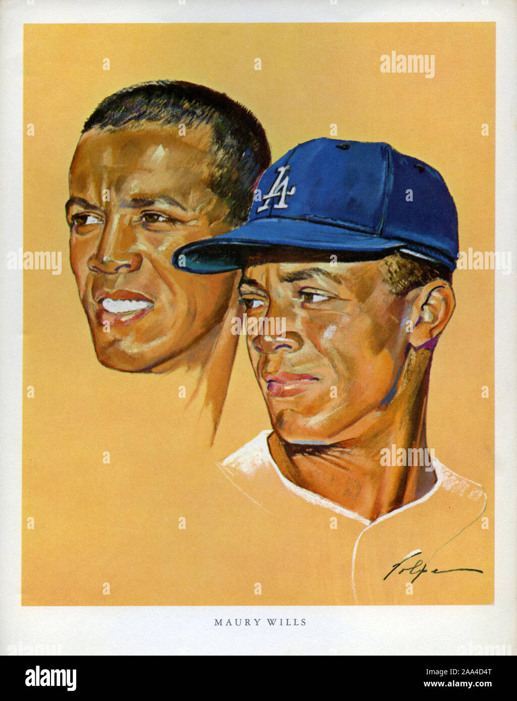 Souvenir Portrait von Los Angeles Dodger Spieler durch Künstler Nicholas Volpe war es, Kunden an 76 Tankstellen in Los Angeles im Jahre 1964, die als Förderung. Stockfoto