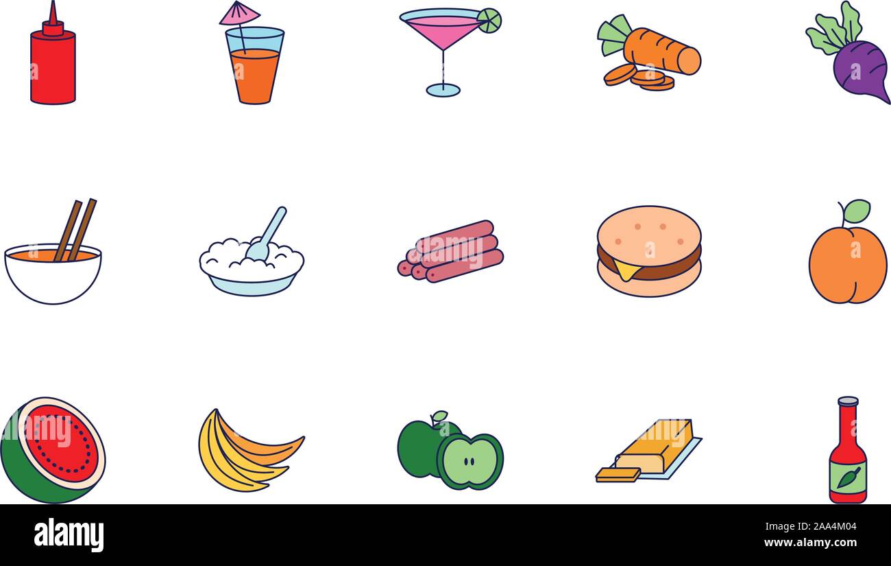 Bündel von Essen und Getränke Symbole Stock Vektor