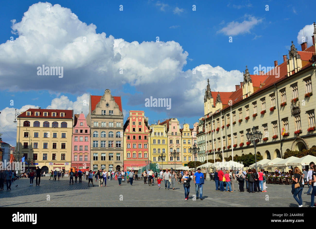 Der Rynek (Marktplatz). Dieses mittelalterlichen Marktplatz ist einer der größten in Europa. Wroclaw, Polen Stockfoto