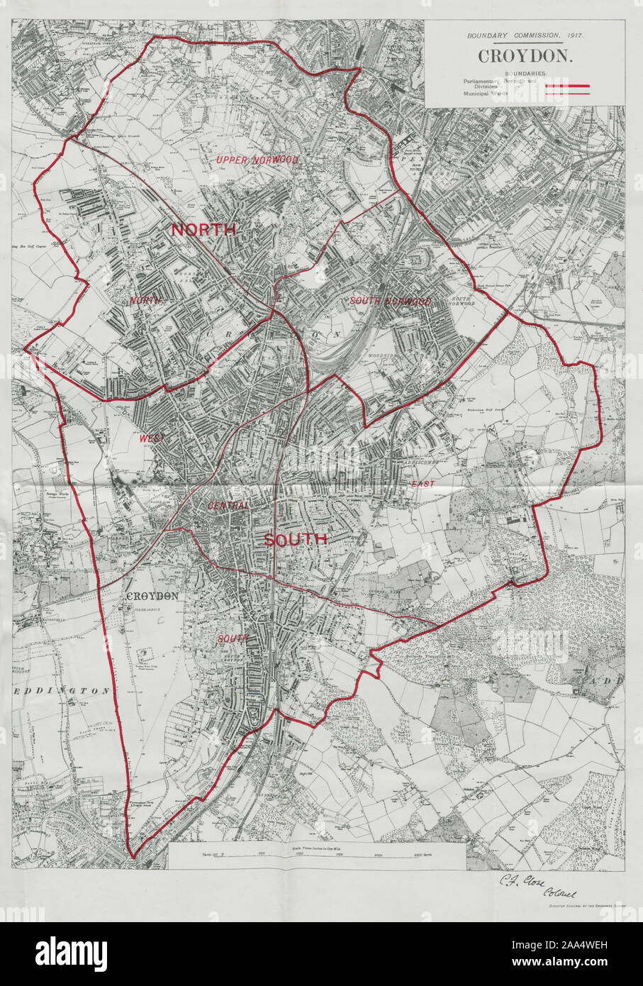Croydon parlamentarischen Borough. Norwood, London. Grenzkommission 1917 Karte Stockfoto