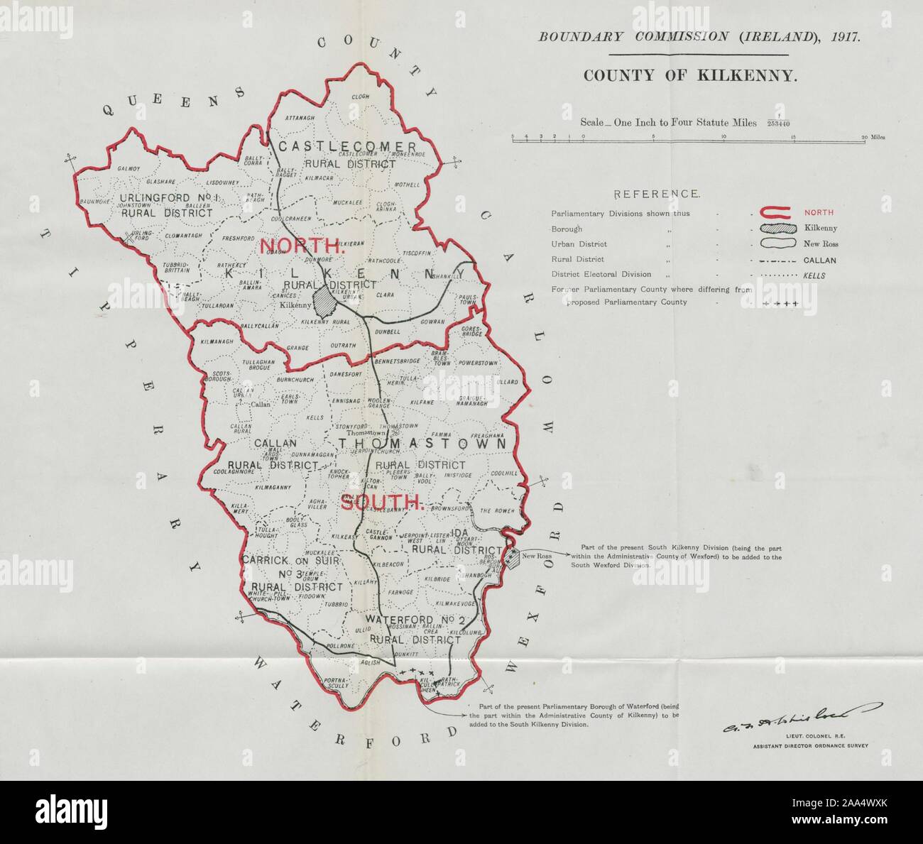 County Kilkenny Parlamentarische. Irland. Grenzkommission. Whitlock 1917 Karte Stockfoto