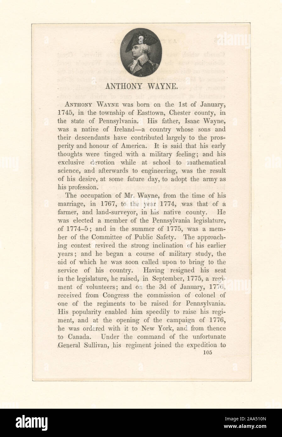 Druckgrafiker gehören Asher Brown Durand, H.B. Hall, Max Rosenthal und John sartain. Titel aus dem Kalender der Emmet Sammlung. EM 7988; Anthony Wayne Stockfoto