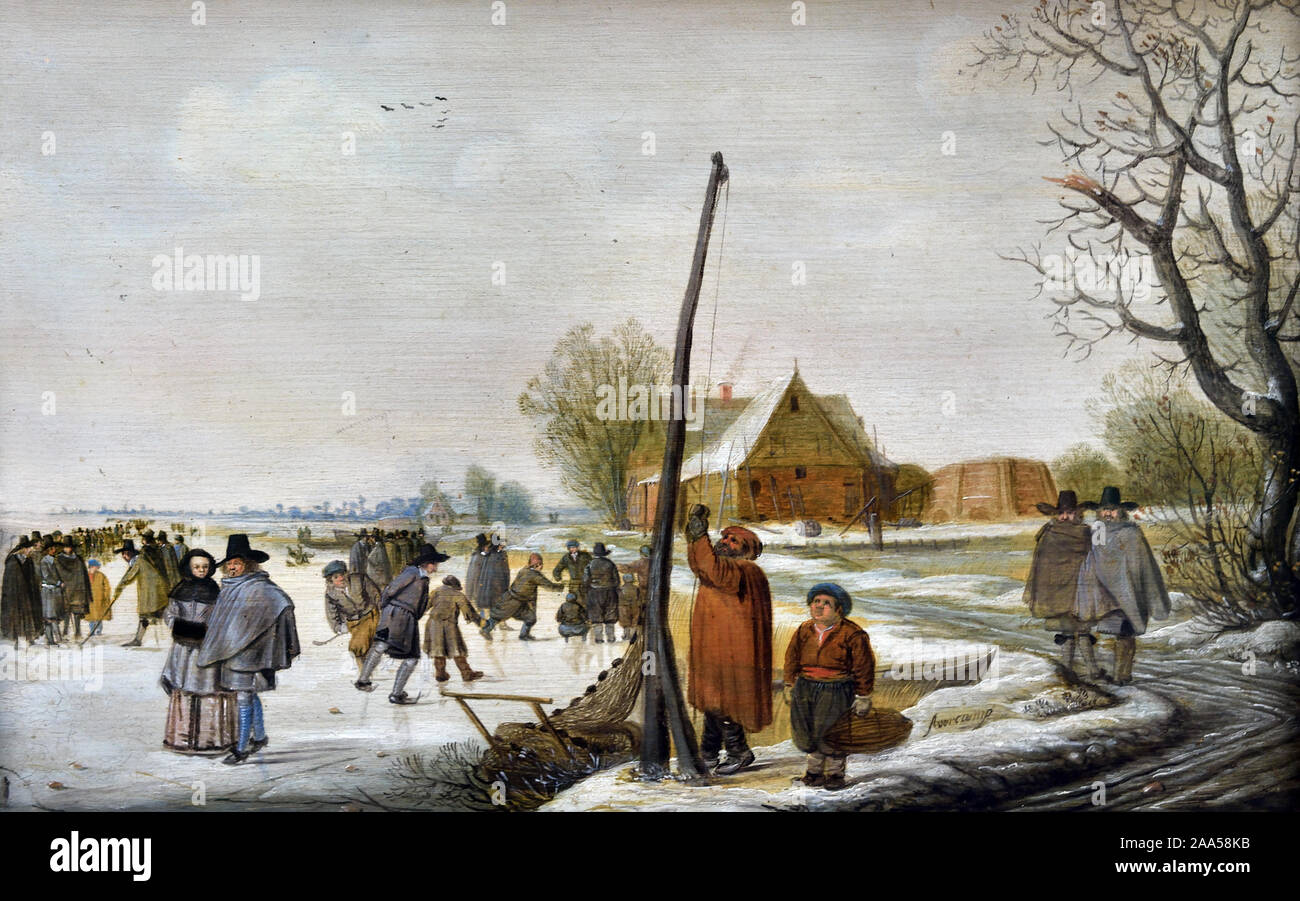 Winterlandschaft eingefroren 1650-1655 Hendrick Avercamp 1612-1679 Niederländischen in den Niederlanden. Stockfoto