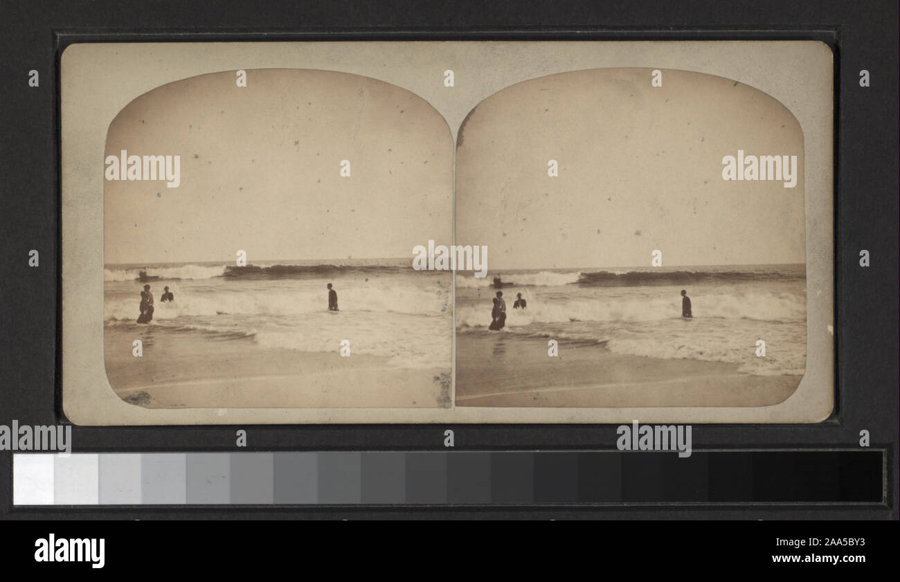 Blick von W. Lange, Gilbert & Speck, R. Newell & Sohn und andere Fotografen und Verlage. Robert Dennis Sammlung von stereoskopische Ansichten. Blick auf Cape May, vor allem Surfen und Badegäste, und wie Straßen, Hotels, Wohnungen, einem Esszimmer, Gruppe Porträts.; Lassen Sie sich dank unseren Pauschal-Angeboten Szene. Stockfoto