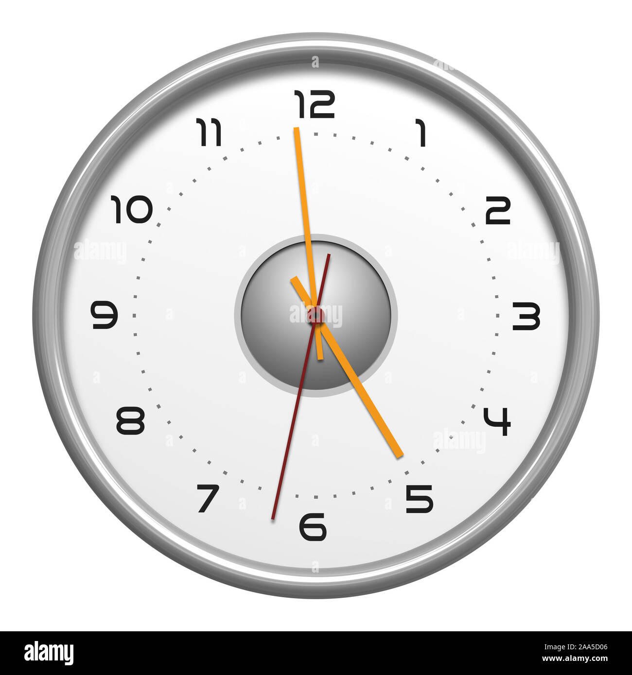 Eine einfache schwarz-weisse Uhr vor weissem Hintergrund Stockfoto