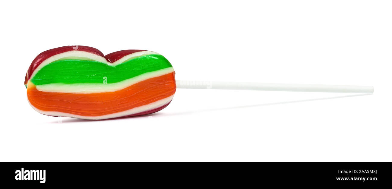 Bunte lollipop auf weißem Hintergrund mit Freistellungspfad isoliert Stockfoto