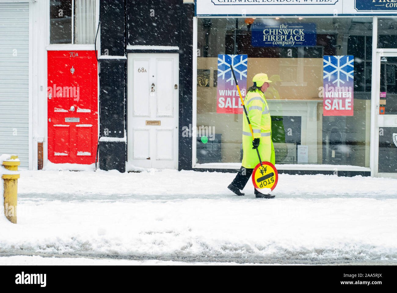 Ein verschneiten Tag in West London Stockfoto