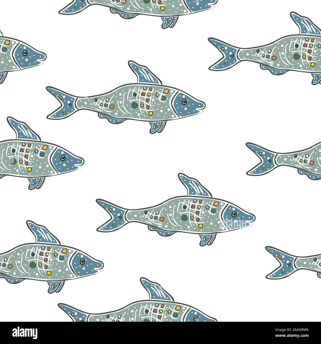 Hand gezeichneten Unterwasserwelt. Hand gezeichnet, im skandinavischen Stil. Detaillierte Arbeit. Stock Vektor