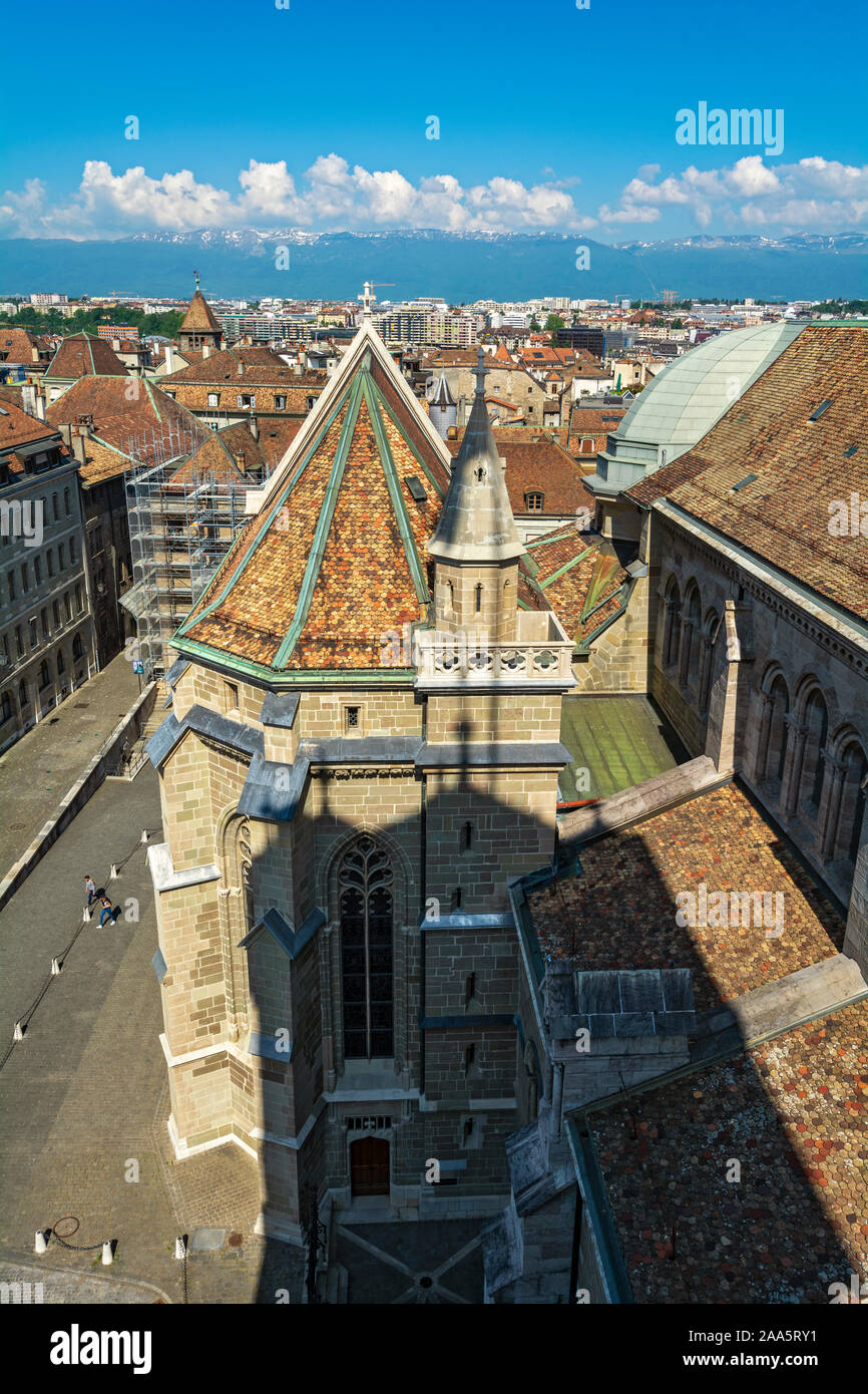Schweiz, Genf, Altstadt, Kathedrale Saint Pierre, Blick vom Turm Stockfoto