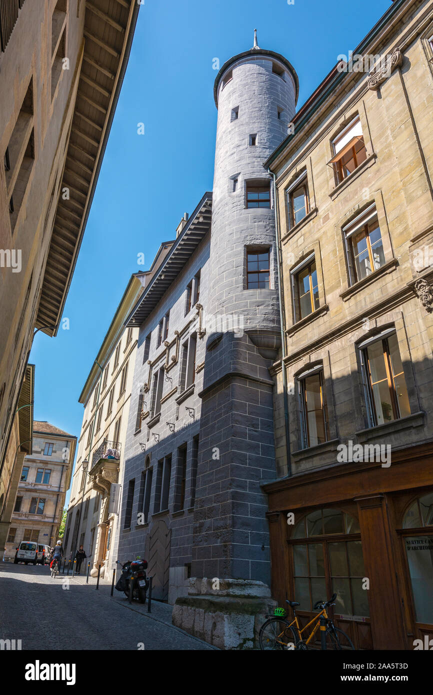 Schweiz, Genf, Altstadt, Tavel Haus (Maison Tavel), die älteste private Residenz in Genf wieder aufgebaut nach dem großen Brand von 1334 Stockfoto