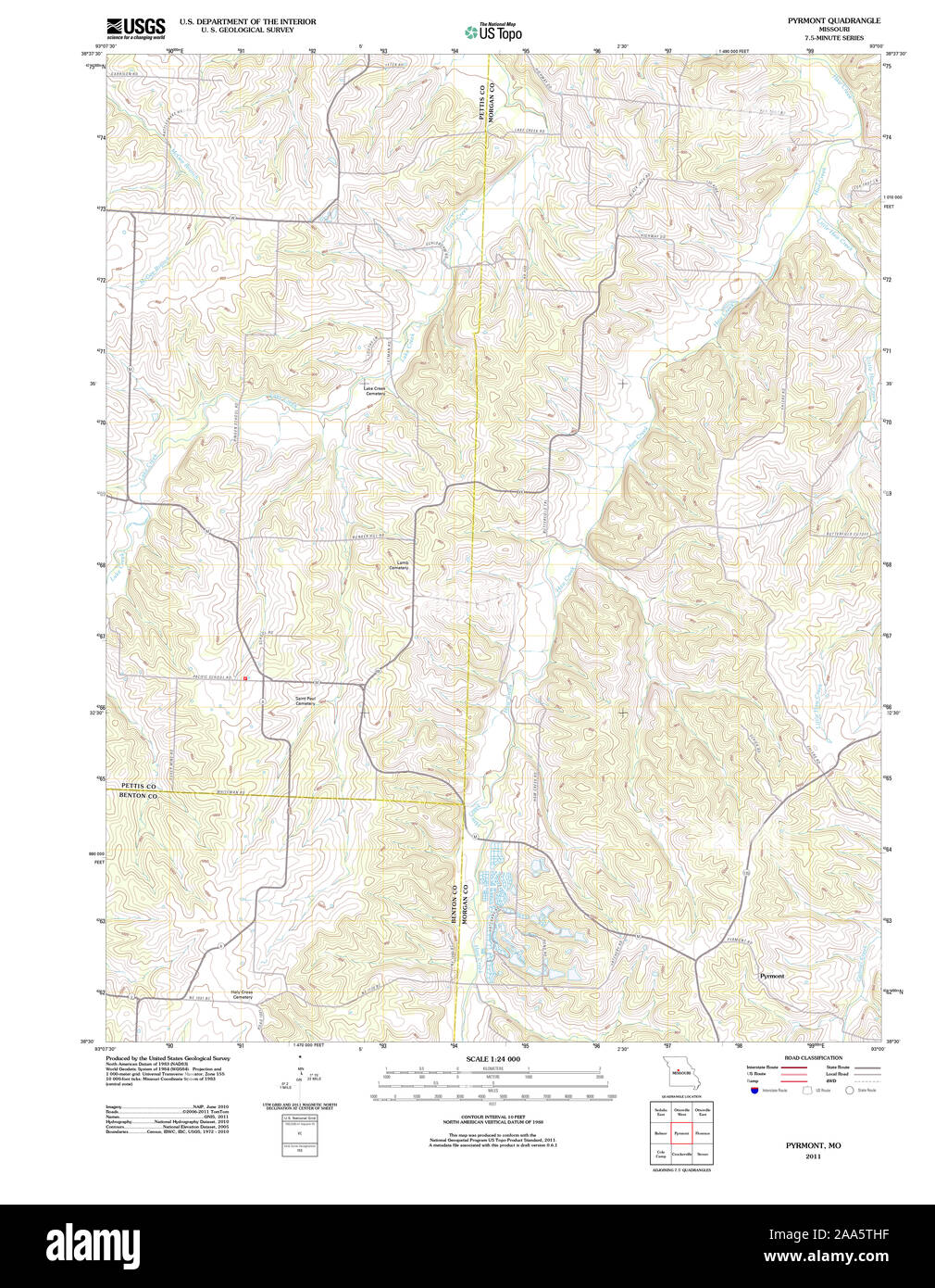USGS TOPO Karte Missouri MO Pyrmont 20111214 TM Wiederherstellung Stockfoto