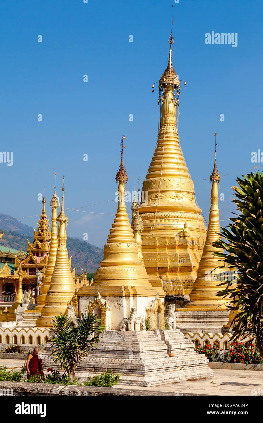 Ein Buddhistisches Kloster, Pindaya, Shan Staat, Myanmar. Stockfoto