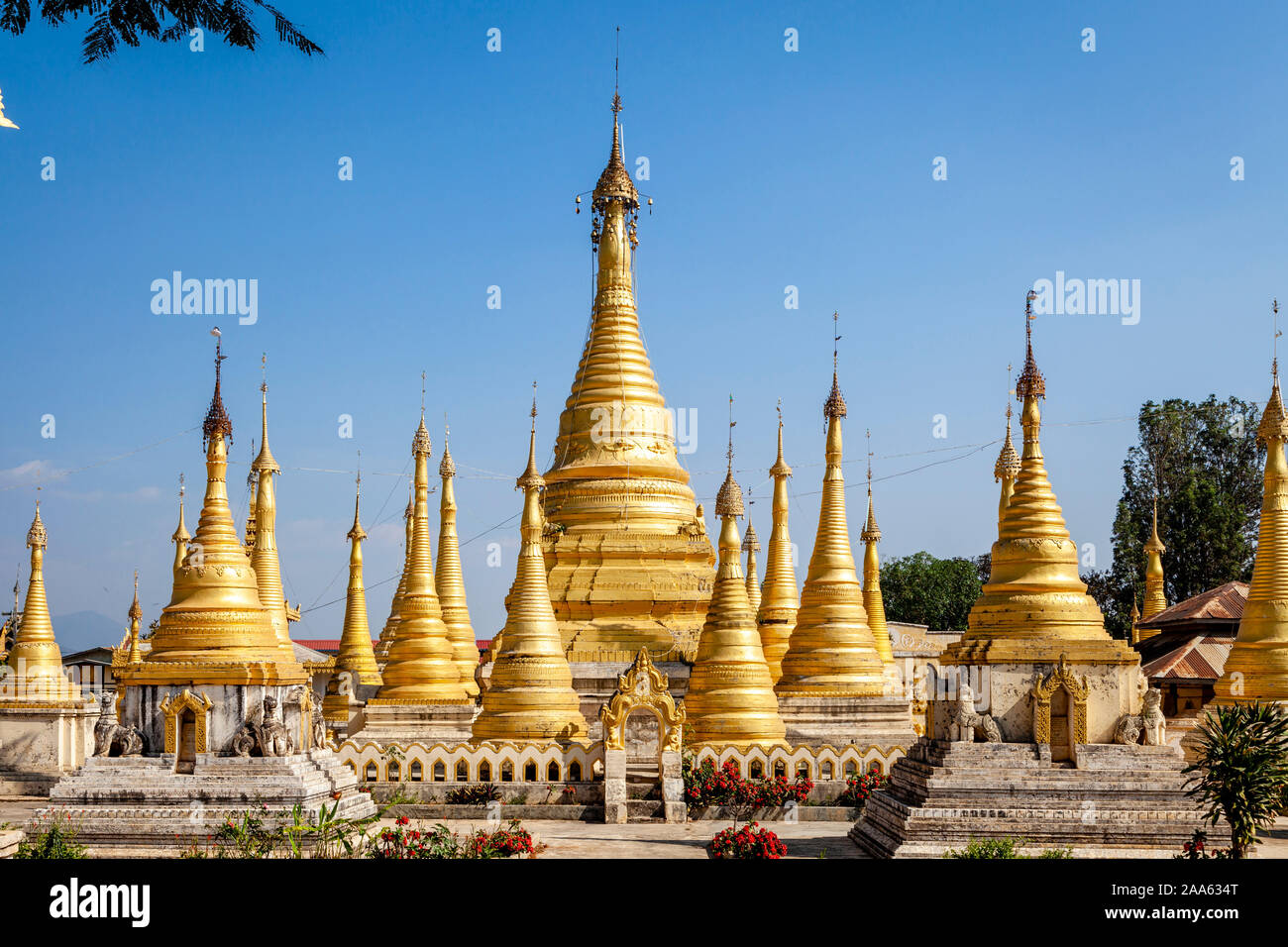 Ein Buddhistisches Kloster, Pindaya, Shan Staat, Myanmar. Stockfoto