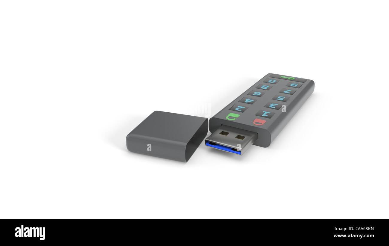 Kennwort geschützt BIPR kompatibel Flash Disk Konzept, 3D-Rendering Stockfoto