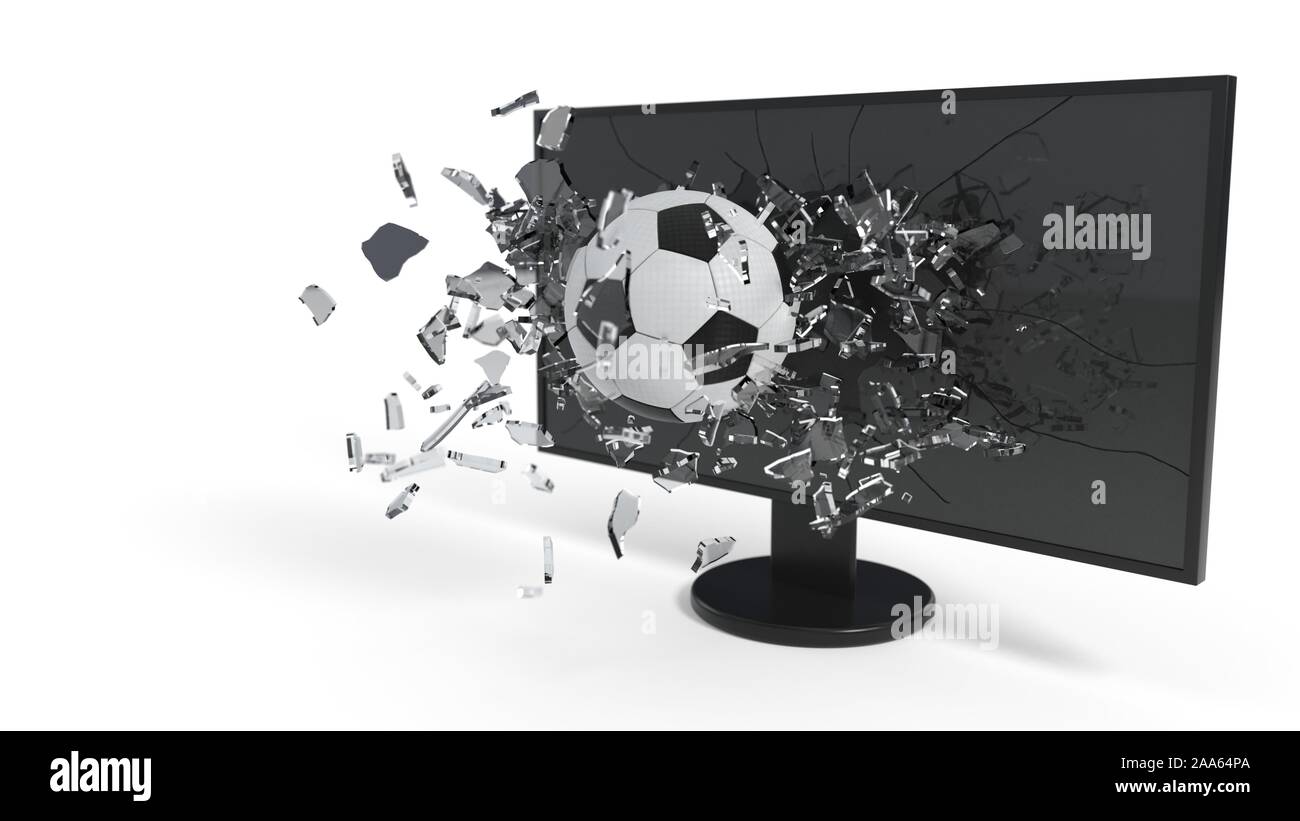 Bruch Glas und Fußball von Hintergrund, 3D-Rendering Stockfoto