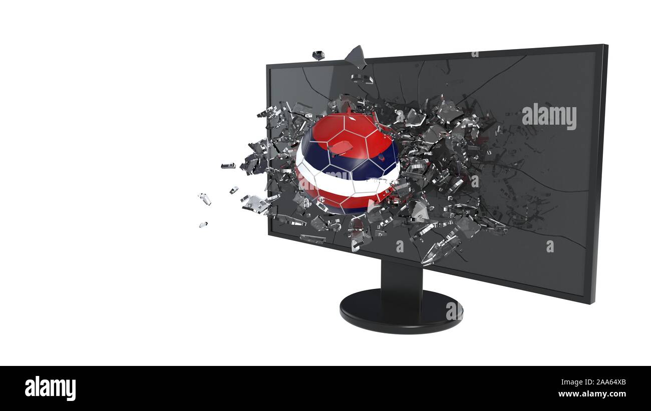 Bruch Glas und Fußball, 3D-Rendering Stockfoto