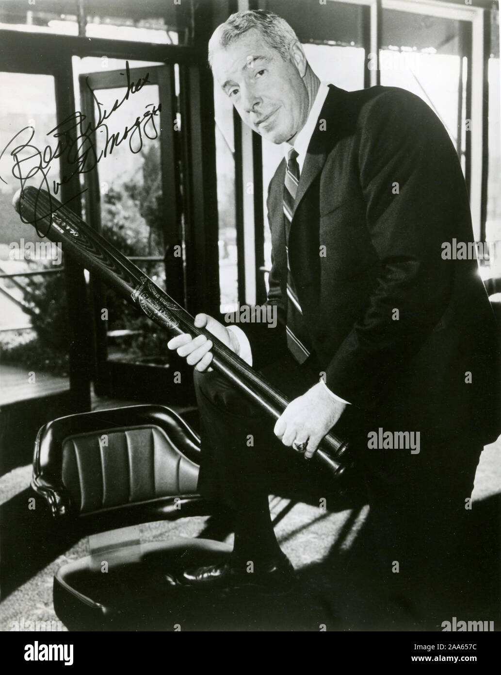 Legendären Baseballspieler Joe DiMaggio arbeitete als Executive mit den Oakland A's nach seinem Ausscheiden. DiMaggio war Marilyn Monroe verheiratet und wählte in der Baseball Hall of Fame. Stockfoto