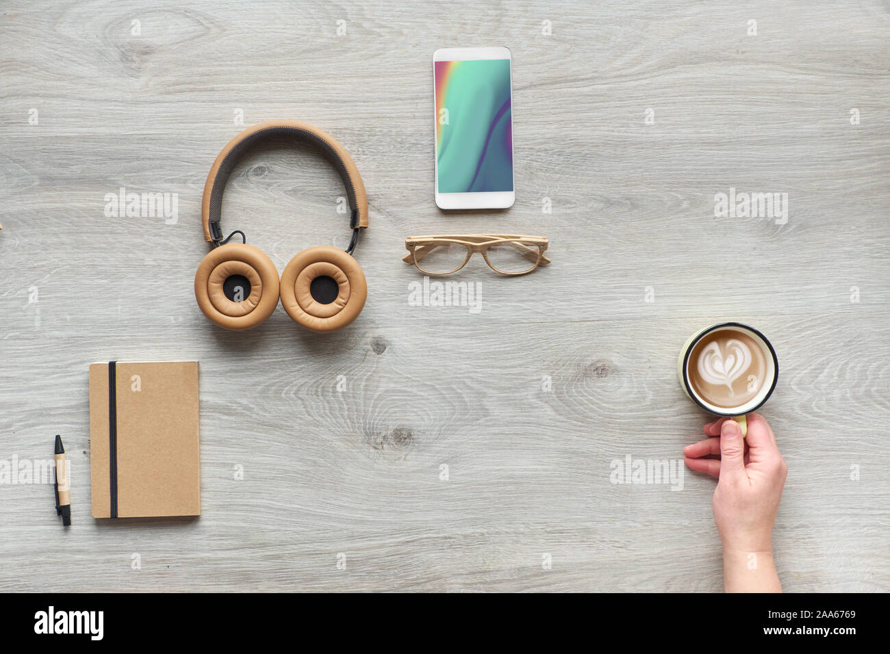 Konzept flach mit modernen Bürobedarf von umweltfreundliche nachhaltige Materialien ohne Single Kunststoff, um Abfall zu reduzieren und aus Eigen organisieren Stockfoto