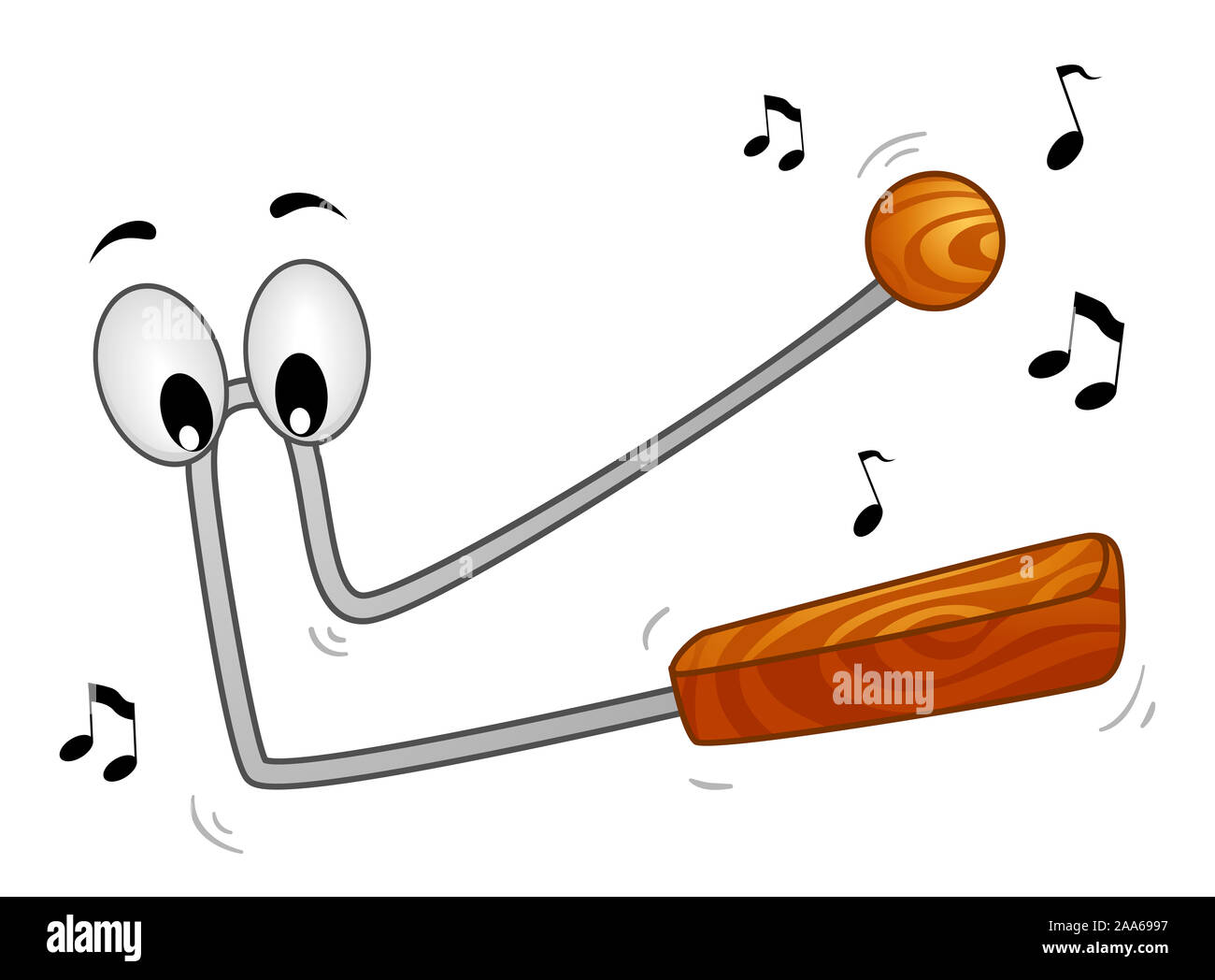 Abbildung einer vibraslap Maskottchen spielen mit Noten um Stockfoto