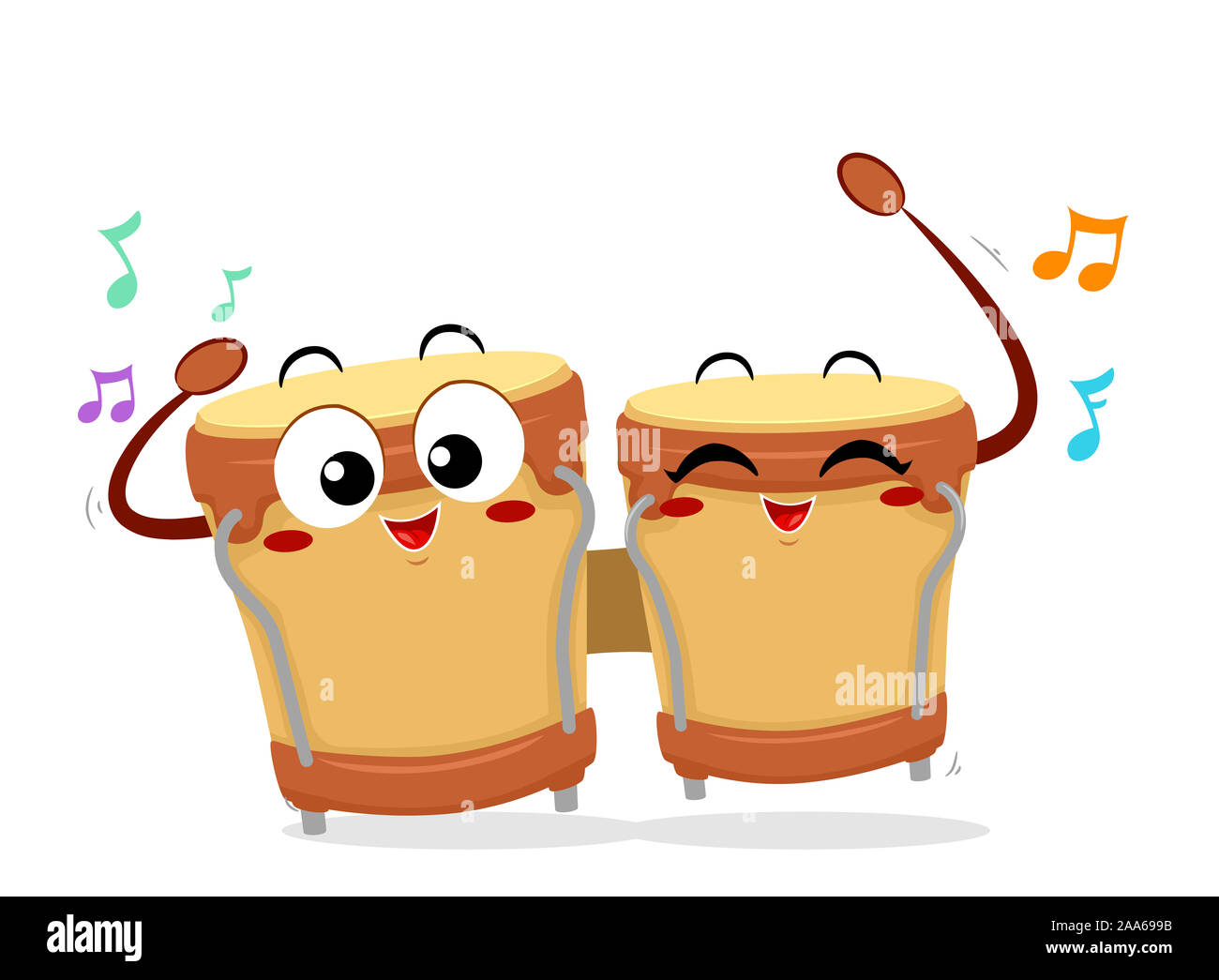 Abbildung: Bongo Drums Maskottchen mit Noten Stockfoto
