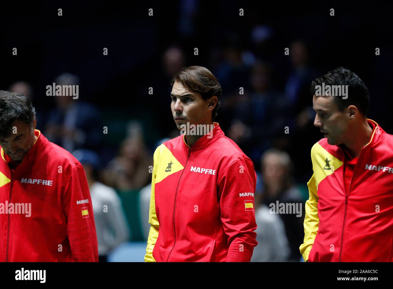 Rafael Nadal aus Spanien in Tag 2 des 2019 Davis Cup im La Caja Magica in Madrid gesehen. Stockfoto